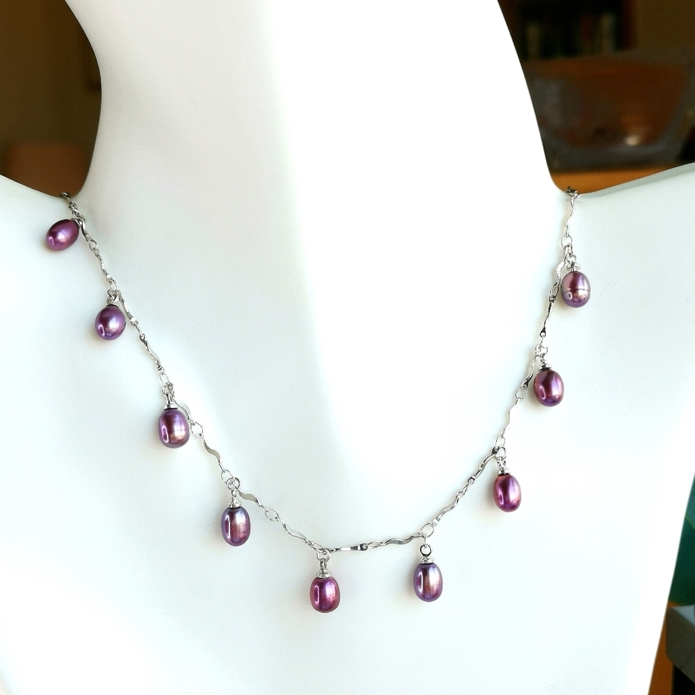 Plum Purple freshwater pearl droplet Necklace 🆕